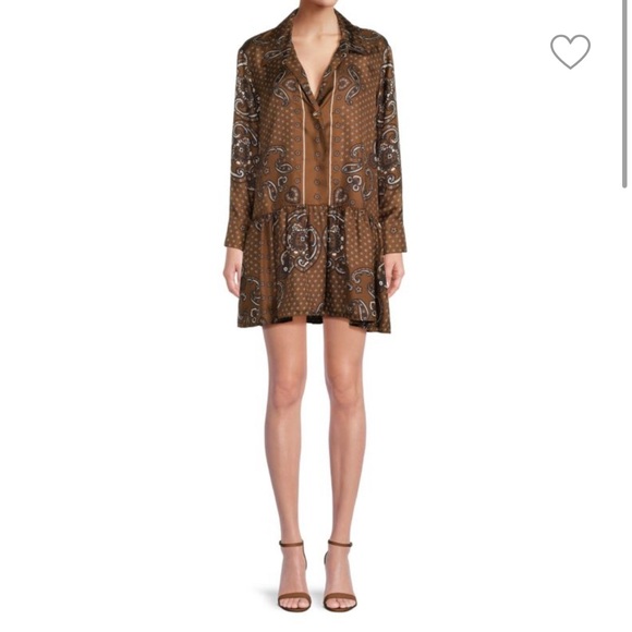 Sandro Aurelie Brown Paisley 100% Silk Dress - Picture 1 of 7